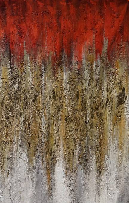 Red Original Handmade Leaf Textured Abstract Canvas Artwork ABGN9